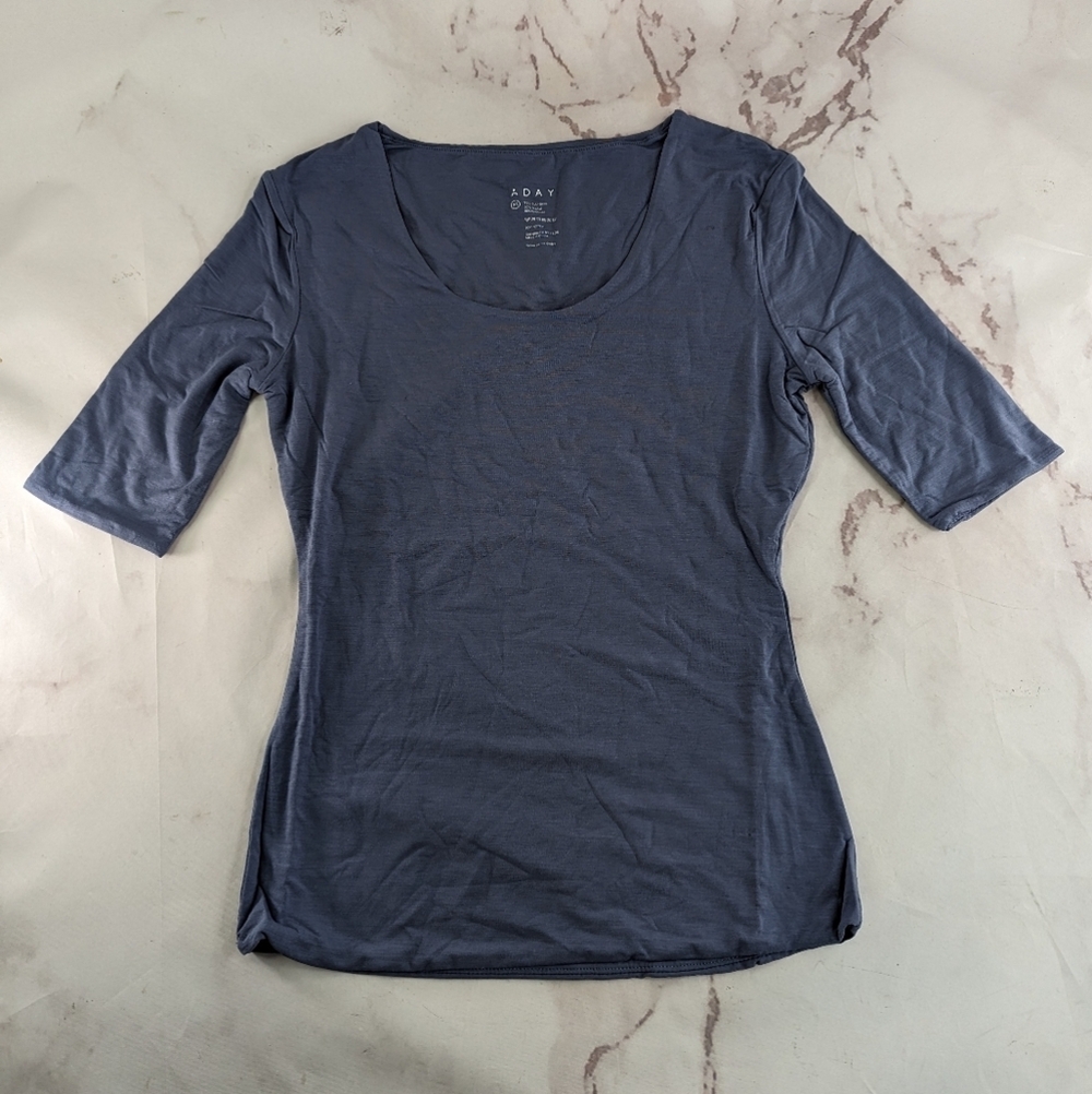 ADAY Top Womens XS Mineral Blue Top Notch T Shirt Square Neck Modal Soft
